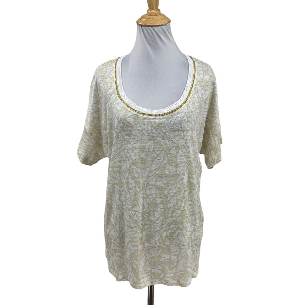 Chicos Shirt Women 1 US Medium Cream White Butterfly Easy Linen Short Sleeve Tee